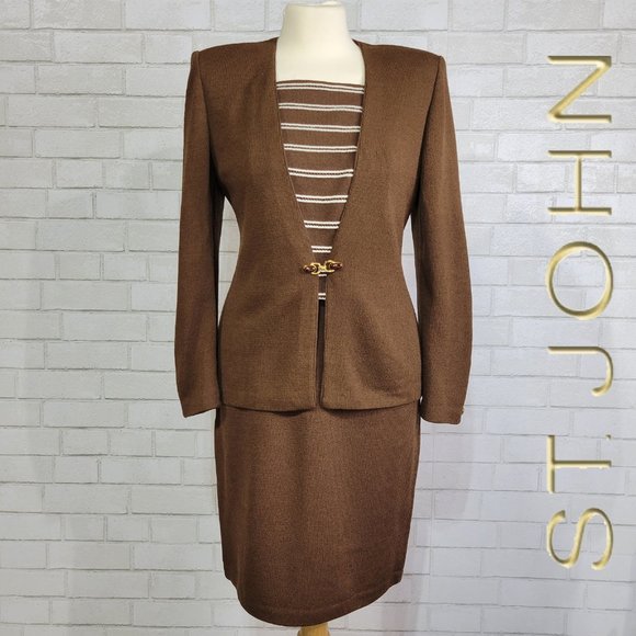 St. John Dresses & Skirts - St. John Brown Santana Knit Convertible Skirt Suit Set